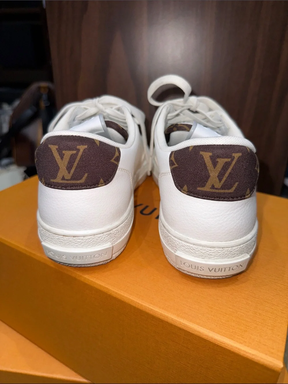 Louis Vuitton White and Brown Monogram LV Low-Top Sneakers